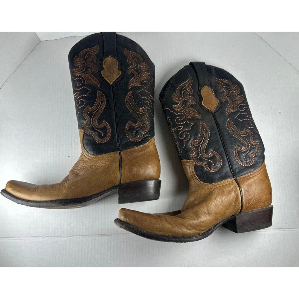 Gold Rush Cowboy Western Boots Black Brown Made In Mexico Size 27.5 MX / 8.5 US